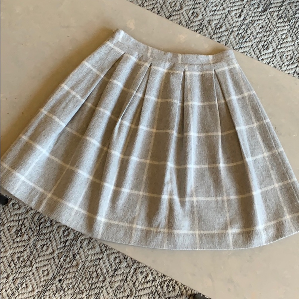 Anthopologie gray wool boxpleat window pane skirt